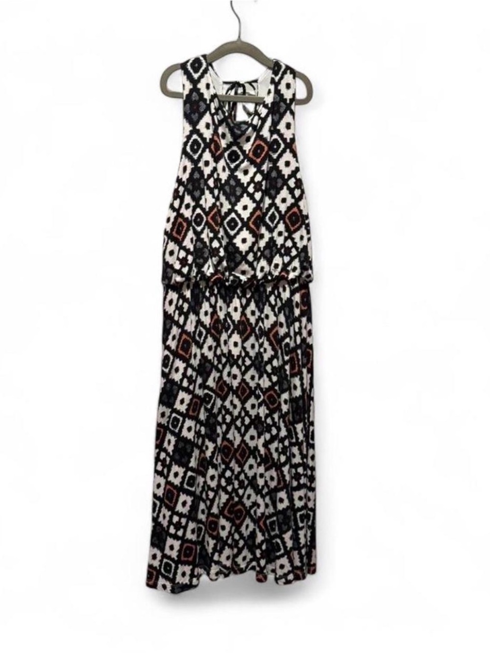 Michael Brandon Black & White Maxi Dress with Rust Diamond Print